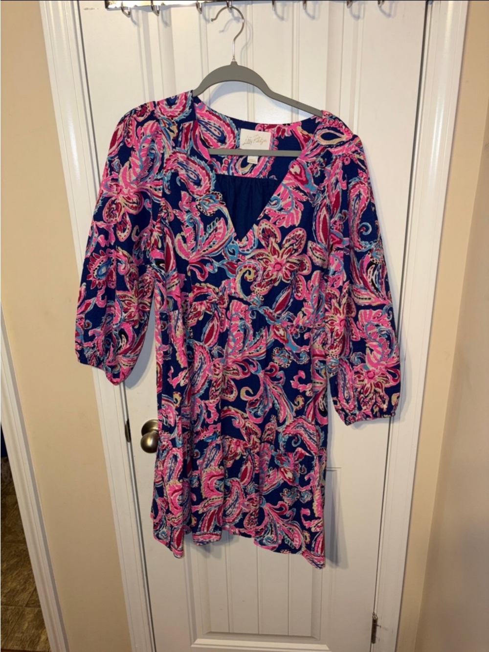 Lilly Pulitzer Navy Dress with Pink Paisley Print